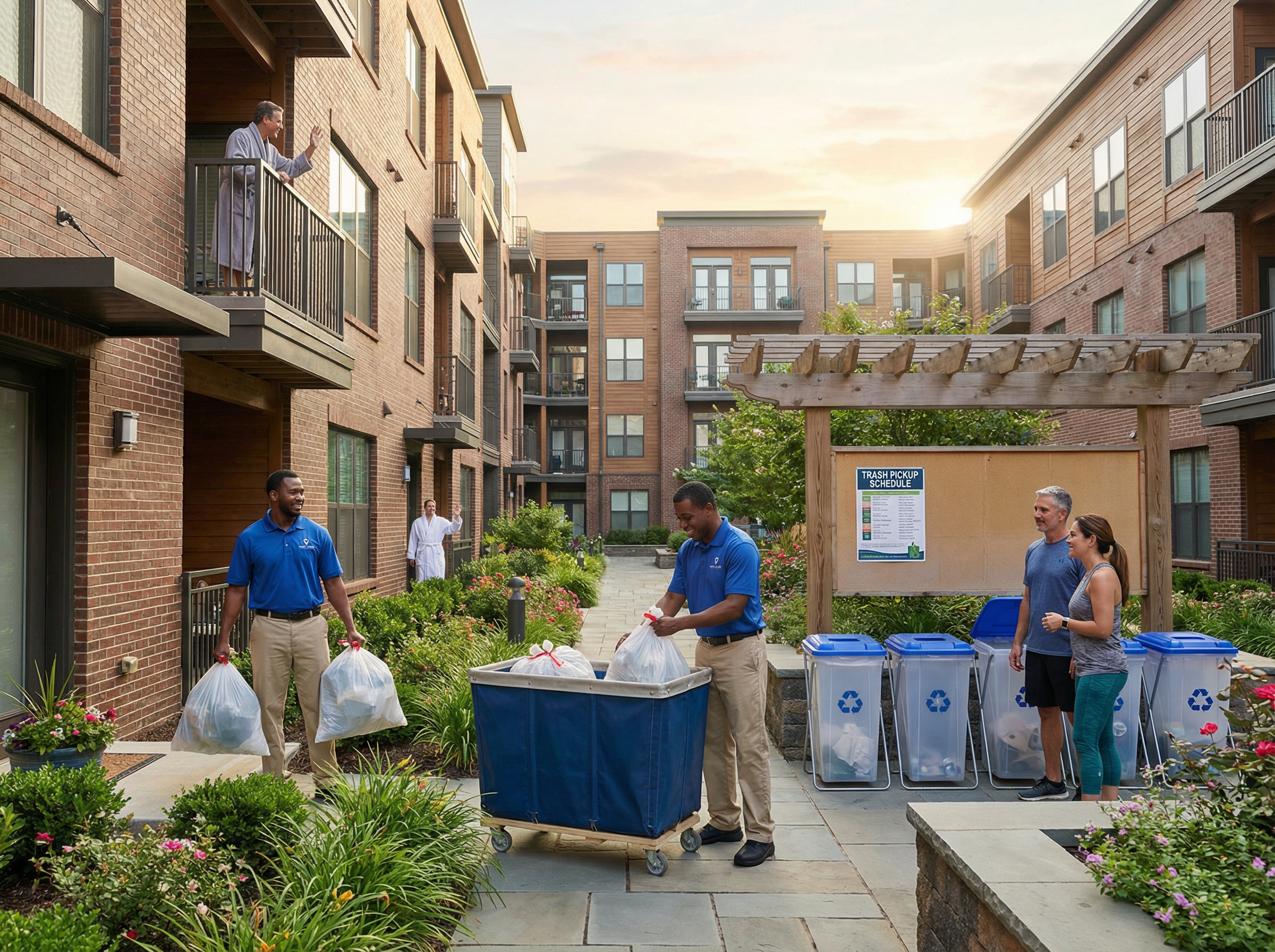 Streamlining Valet Trash & Waste Management: An Operational Playbook for Multifamily Communities 4 Team collecting valet trash and managing dumpster overflow at an apartment community