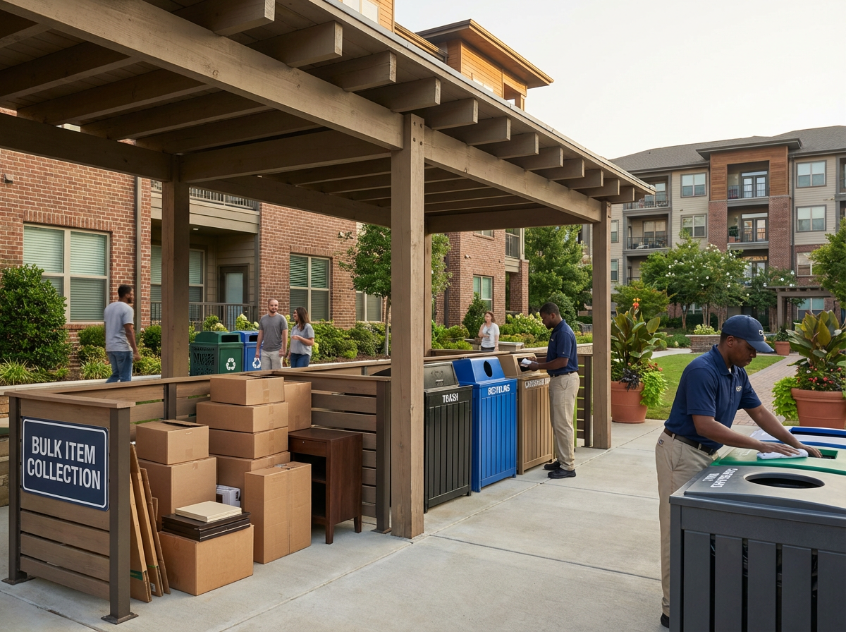 Enhancing Trash Operations in Apartment Communities: Tenant Education, Communication & Staff Training for Fewer Complaints 4 Valet trash team managing apartment community waste and keeping trash areas clean
