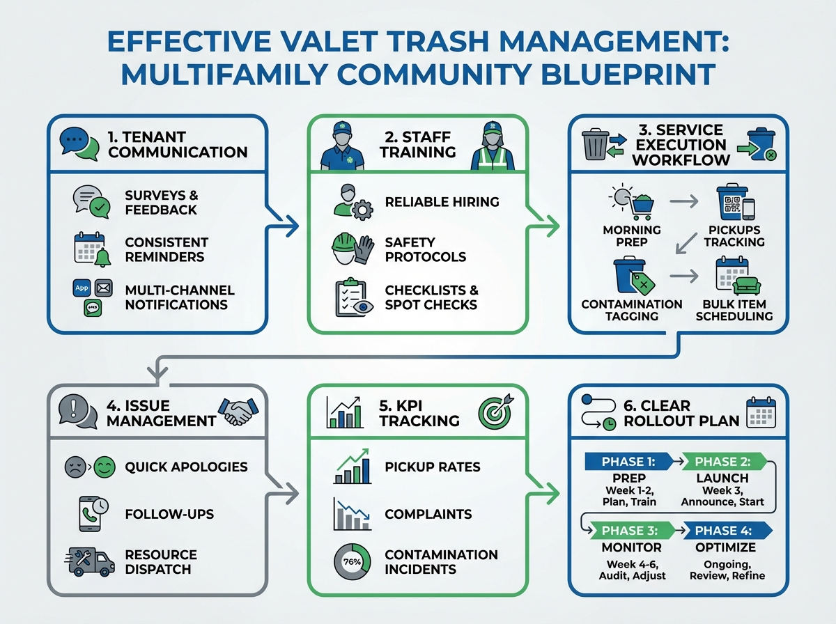 Operational Playbook for Multifamily Communities: Elevating Tenant Communication, Staff Training & Valet Trash Management 3 Valet trash bins organized for multifamily community pickup