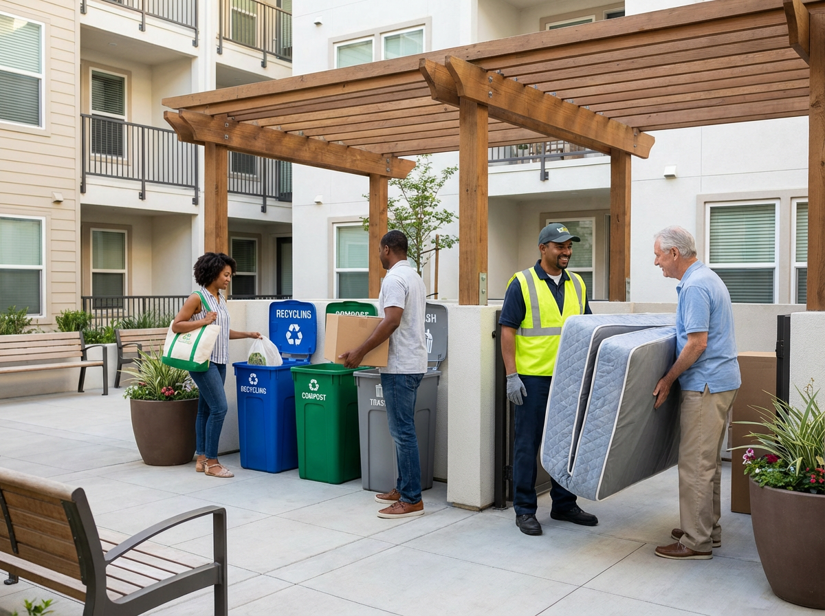 Improving Resident Communication and Staff Workflows for Cleaner, Complaint-Free Trash Operations in Apartment Communities 4 Staff member inspecting apartment community trash area for overflow and contamination