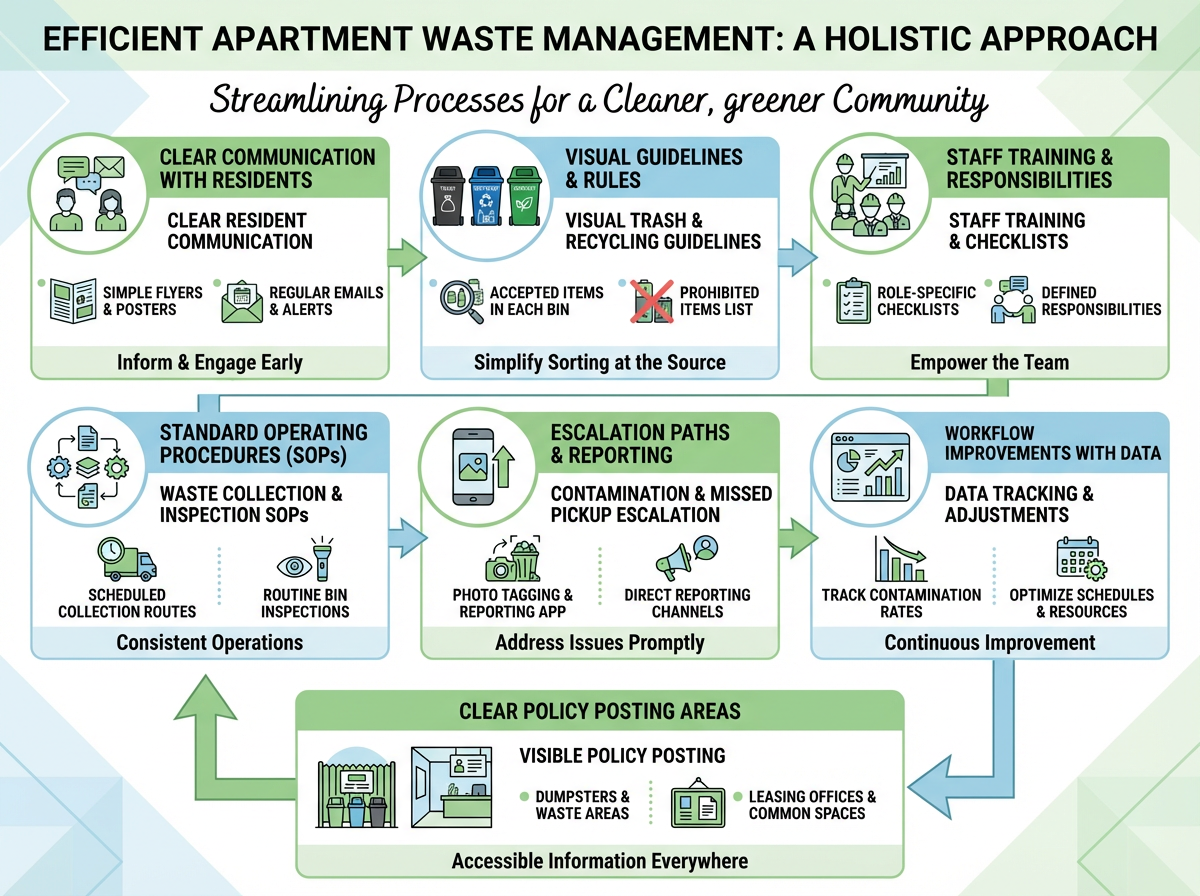 Improving Resident Communication and Staff Training for Efficient Apartment Waste Operations in Multifamily Communities 3 Apartment community dumpsters with organized waste management setup