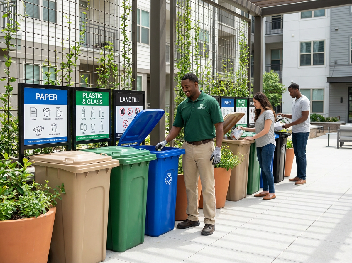 Modern Apartment Community Operations: Tenant Education, Communication & Building Reliable Service Teams for Efficient Trash and Recycling Workflows 4 Property staff coordinating valet trash and recycling services
