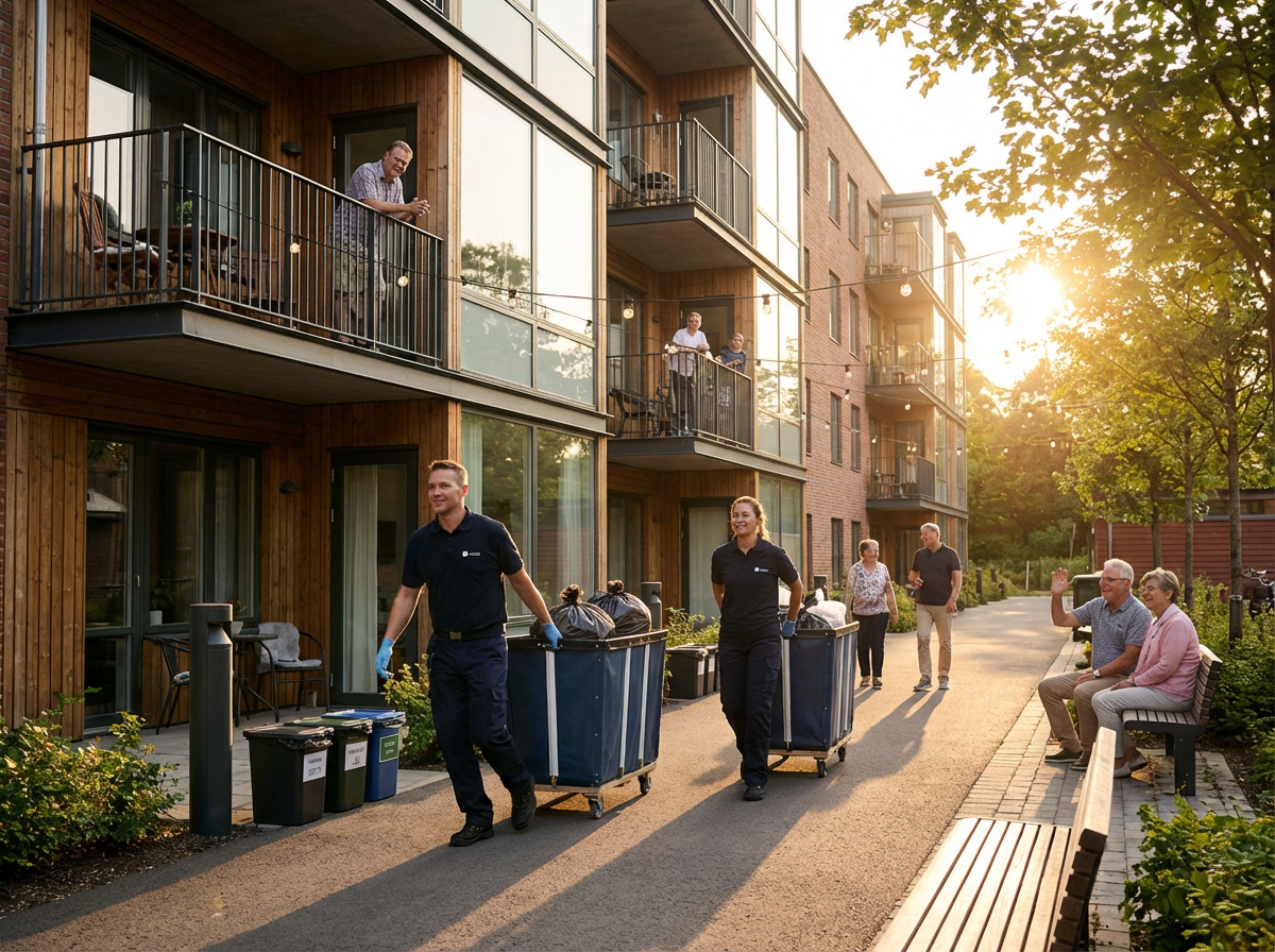 Operational Playbook for Tenant Communication, Staff Training & Workflow Improvement in Apartment Waste Management 4 Property staff reviewing valet trash service SOP checklists and KPIs