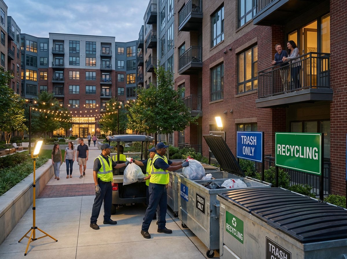 Operational Playbook for Tenant Communication, Staff Training, and Workflows in Apartment Waste Management 4 On-site apartment services team managing valet trash and bulk pickups