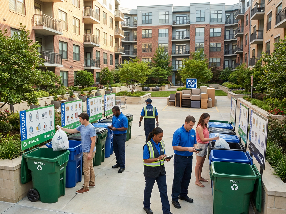 Operational Playbook for Tenant Education, Staff Training & Workflows to Enhance Valet Trash, Recycling & Bulk Waste in Apartment Communities 4 Valet trash staff following a structured workflow and route checklist