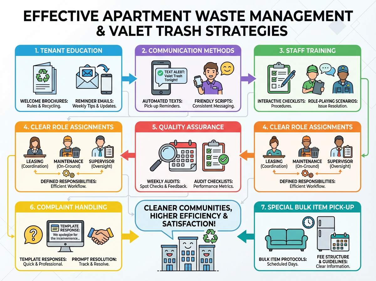Operational Playbook for Apartment Communities: Enhancing Resident Communication, Staff Training & Waste Management Workflows 3 Apartment valet trash bins neatly organized for residents