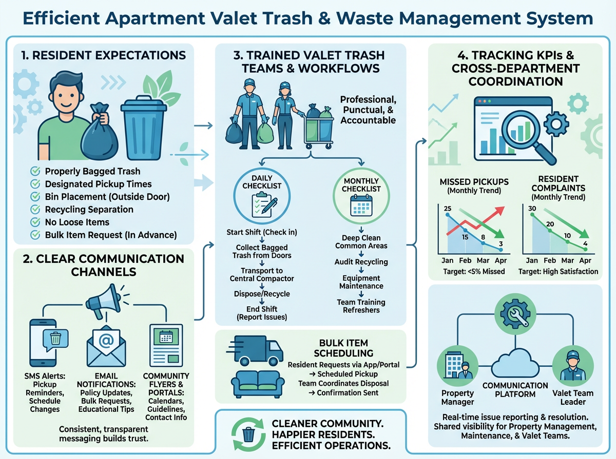Operational Playbook for Resident Communication, Staff Training, and Workflows to Enhance Valet Trash and Waste Management in Apartment Communities 3 Valet trash service helping keep apartment communities clean and organized