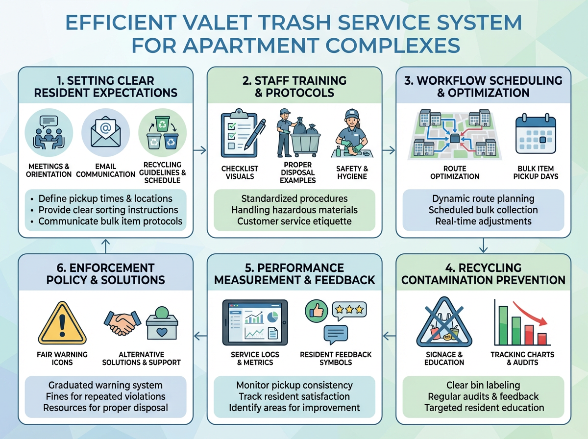 Operational Excellence in Apartment Communities Through Resident Communication, Staff Training, and Waste Management Workflows 3 Valet trash service team managing apartment complex trash collection