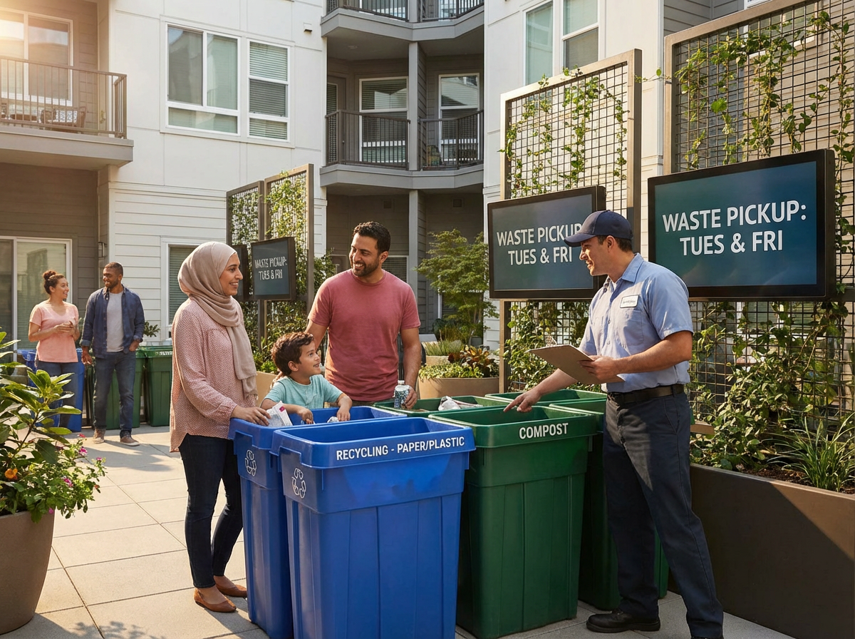 Operational Playbook for Enhancing Resident Experience and Waste Compliance in Multifamily Apartment Communities 4 On-site team coordinating trash and recycling services for apartments