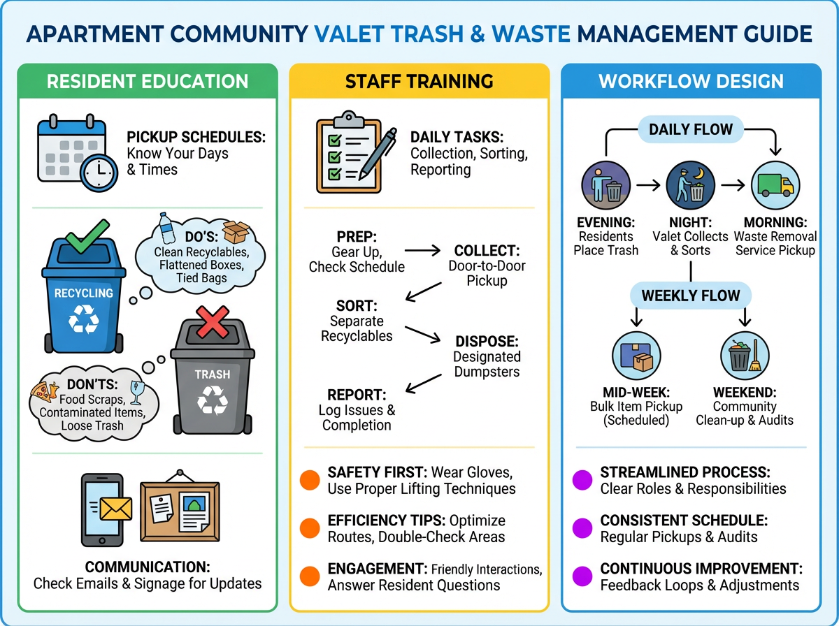 Operational Playbook for Tenant Education, Staff Training & Workflows to Enhance Valet Trash, Recycling & Bulk Waste in Apartment Communities 3 Resident-focused valet trash guidelines and recycling rules in an apartment community
