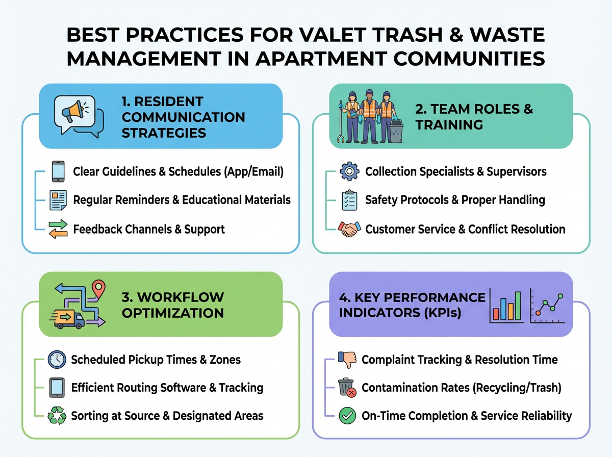 Operational Playbook for Tenant Communication, Staff Training, and Workflow Improvement in Apartment Communities with Focus on Valet Trash and Waste Management 3 Valet trash bins neatly organized at an apartment community