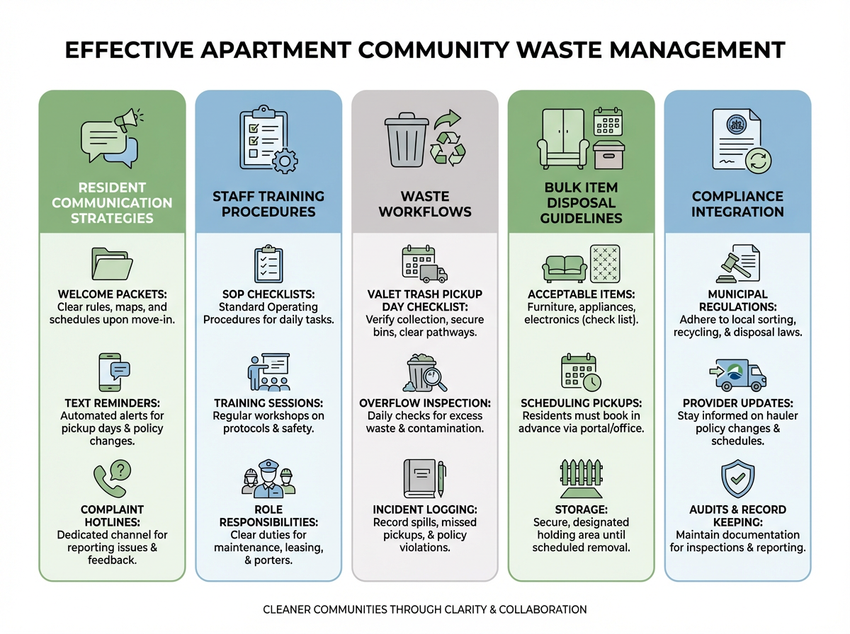 Modern Apartment Community Operations: Resident Communication, Staff Training & Efficient Waste and Valet Trash Workflows 3 Apartment community valet trash and waste management setup