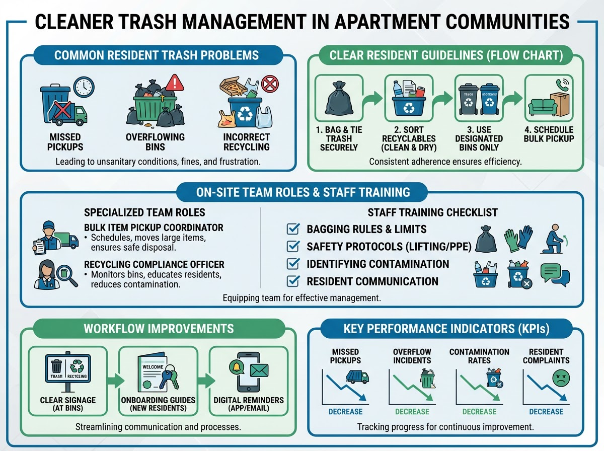 Improving Tenant Education, Communication, and On-Site Operations for Cleaner Trash Management in Apartment Communities 1 Apartment community trash and recycling stations managed with clear rules