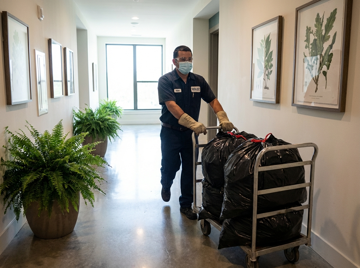 Operational Playbook for Tenant Communication, Staff Training, and Workflows to Enhance Waste Management and Resident Experience in Apartment Communities 4 Property staff managing waste pickup workflows and scheduling
