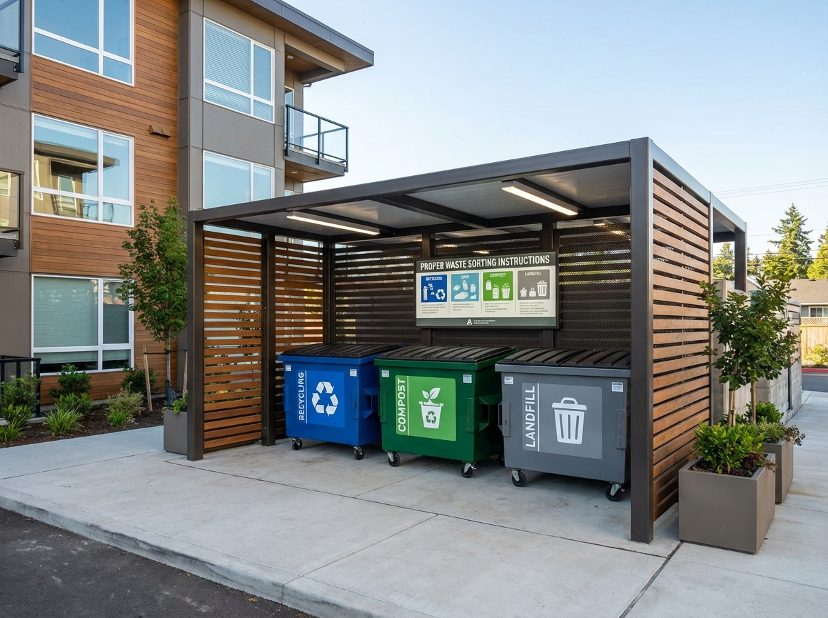Operational Excellence in Multi-Family Apartment Waste Management and Resident Communication 3 Multi-family apartment waste management with organized dumpsters