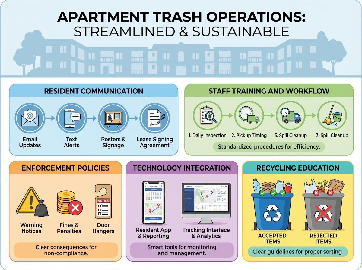 Improving Resident Communication and Staff Training for Cleaner, Compliant Trash Operations in Apartment Communities 3 Apartment community with organized trash collection points and clear signage