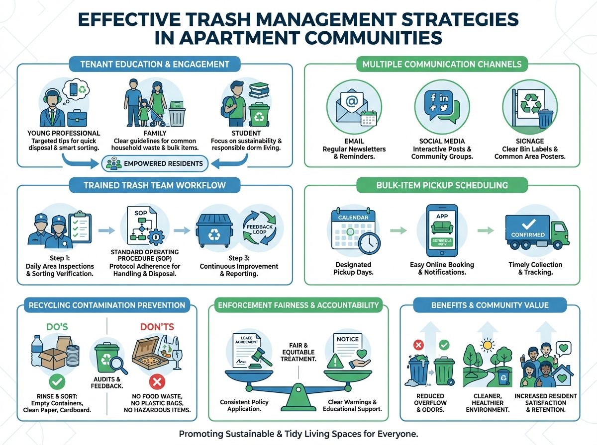 Tenant Education, Communication, and Operational Training for Effective Trash Management in Apartment Communities 3 On-site trash collection area at an apartment community