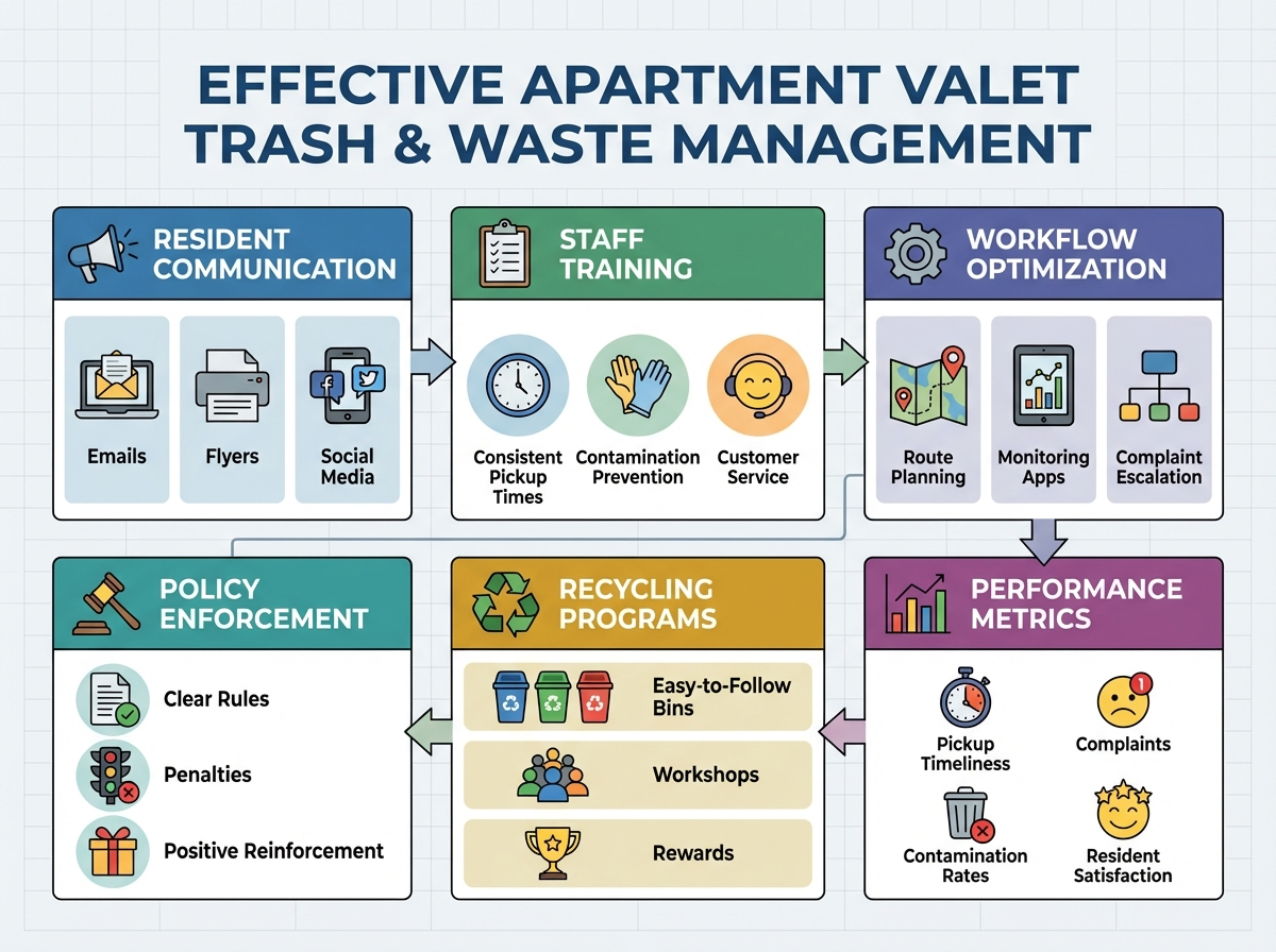 Improving Resident Communication, Staff Training, and Operational Workflows for Valet Trash and Waste Management in Apartment Communities 3 Equipe de valet trash trabalhando na coleta de resíduos em comunidade de apartamentos